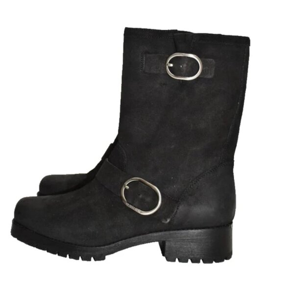 $240 MICHAEL KORS BLACK LEATHER SILVER MOTO BIKER CHUNKY BOOT 10 (TPO17) - Picture 4 of 8